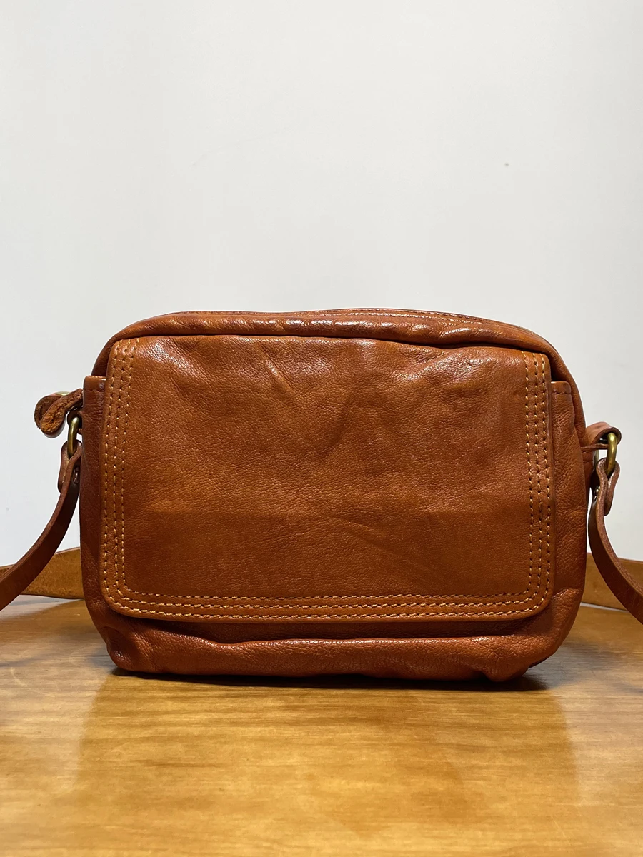 casual vintage high-quality first layer cowhide men's women's crossbody bag simple handmade luxury genuine leather shoulder bag