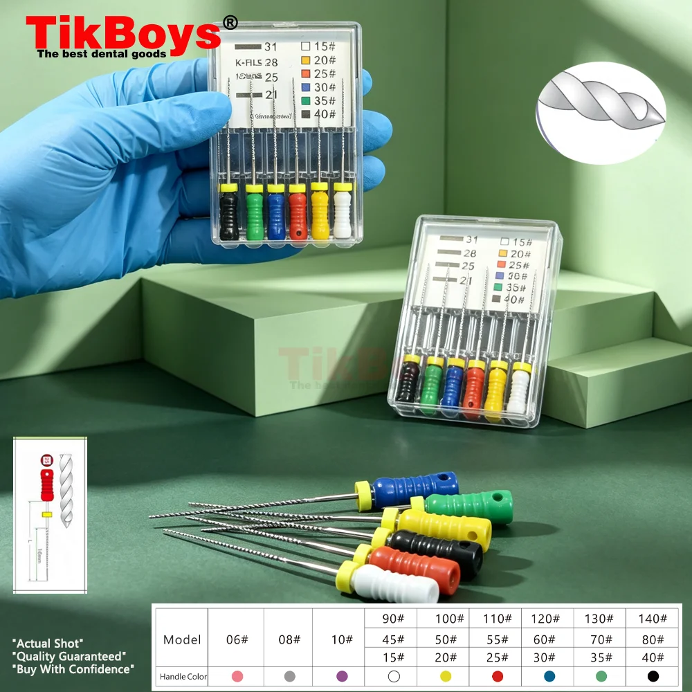 6Pcs/Pack Dental Hand Use K-Files 21/25/31mmStainless Steel Endodontic Root Canal Files Dentist Tools Dental Files Lab Equipment