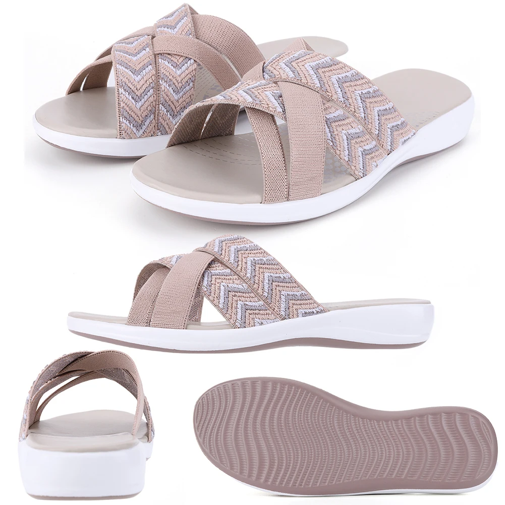 Women Thick Cushion Slippers Wide Width Cross Strap Slip On Slides Open Toe Platform Wedge Sandals Lightweight for Summer