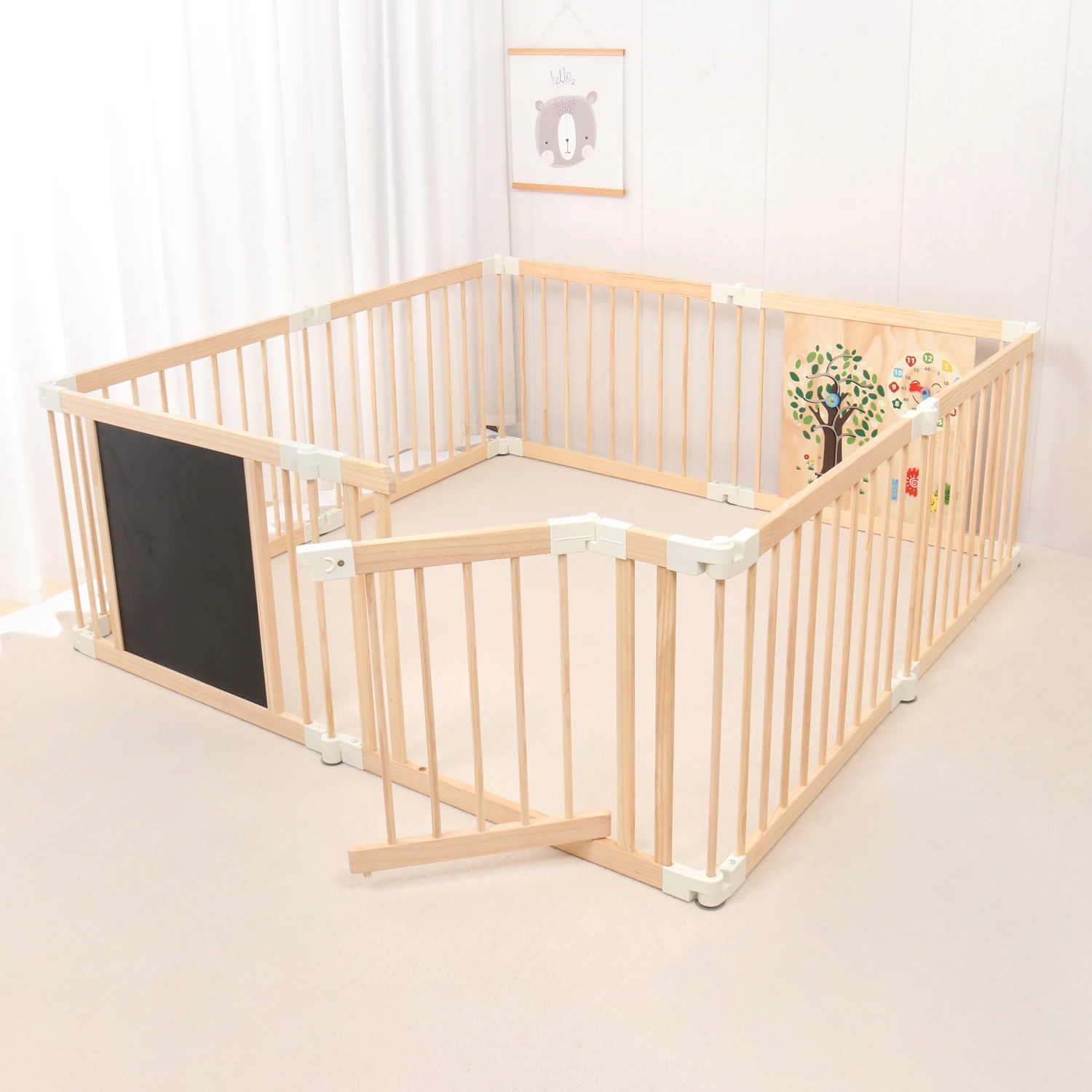 *Hot Sale Modern Kids Learning Playpen Natural Wood Baby Gate Foldable with Chalkboard for Bedroom Safety - view 3