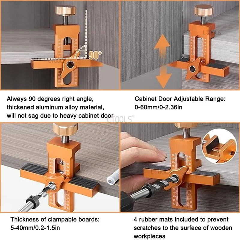 Cabinet Making Auxiliary Jig for Panel, Rebound Device and Hinge Installation - No Handle Cabinet Panel Install Leveling Clamp