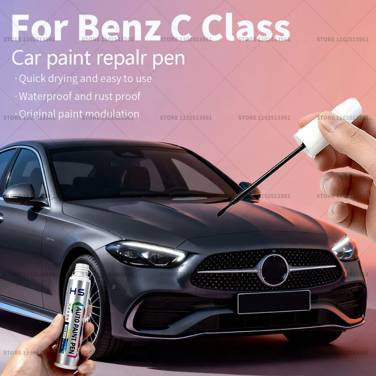 Car Paint Repair Pen Touch Up Scratch Remover DIY Auto Accessories Blue 896 970 White 702 Silver 859 For Mercedes-Benz C-Class