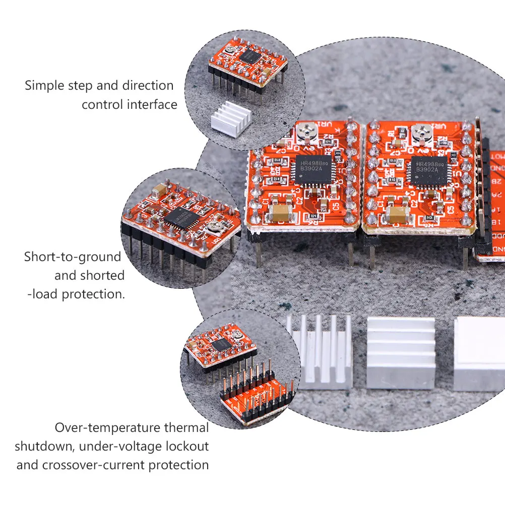 

5pcs A4988 Stepper Motor Driver Module for 3D Printer Accessories Baby PCB Microstepping Full Half Quarter Eighth Sixteenth Step