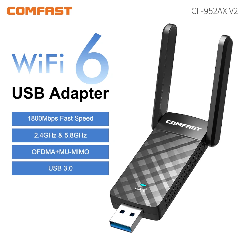 Wifi6 USB Adapter Driver Free AX1800 2*3dBi Antenna USB3.0 Wireless Placa De Rede RTL8832BU Adaptador for Win10/11 Plug and Play