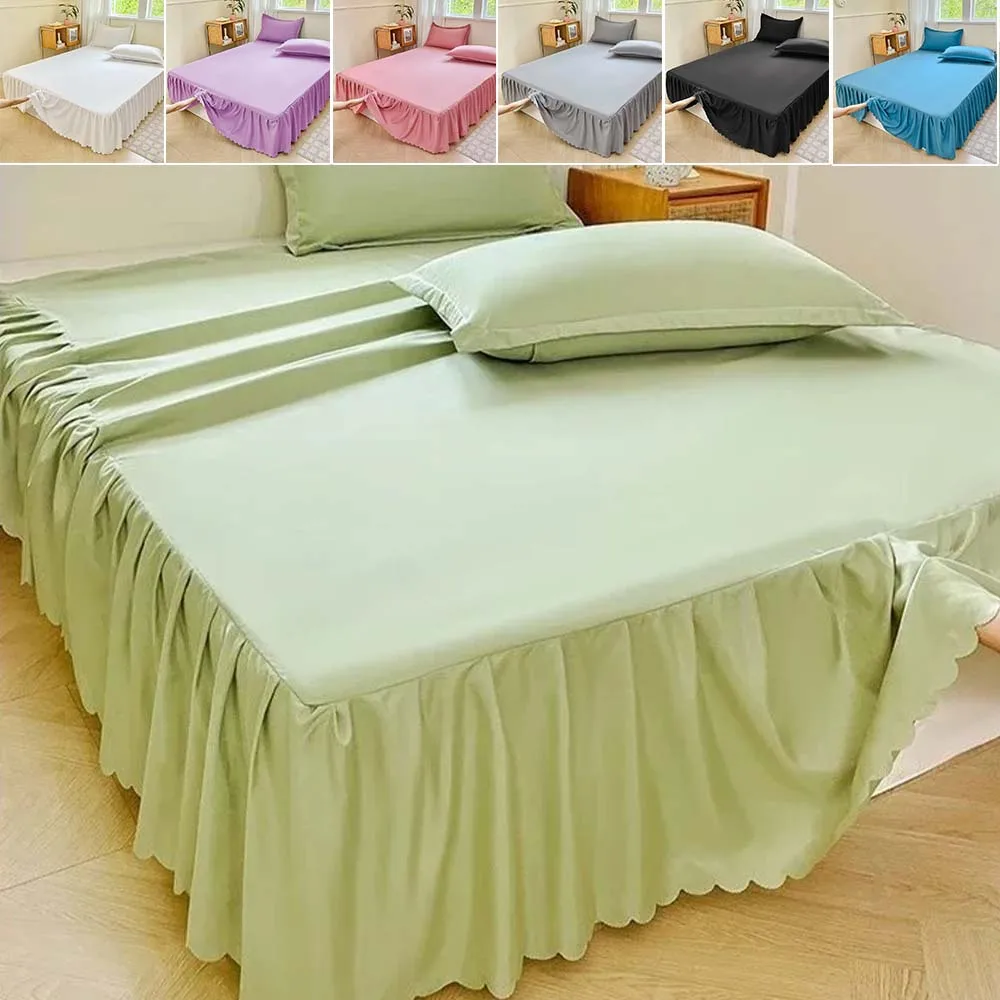 

Elastic Non-slip Ruffle Bed Skirt Quilted Mattress Protector Bed Cover 140x190 15cm Hem Bedspread Lace for Home Falda Para Cama