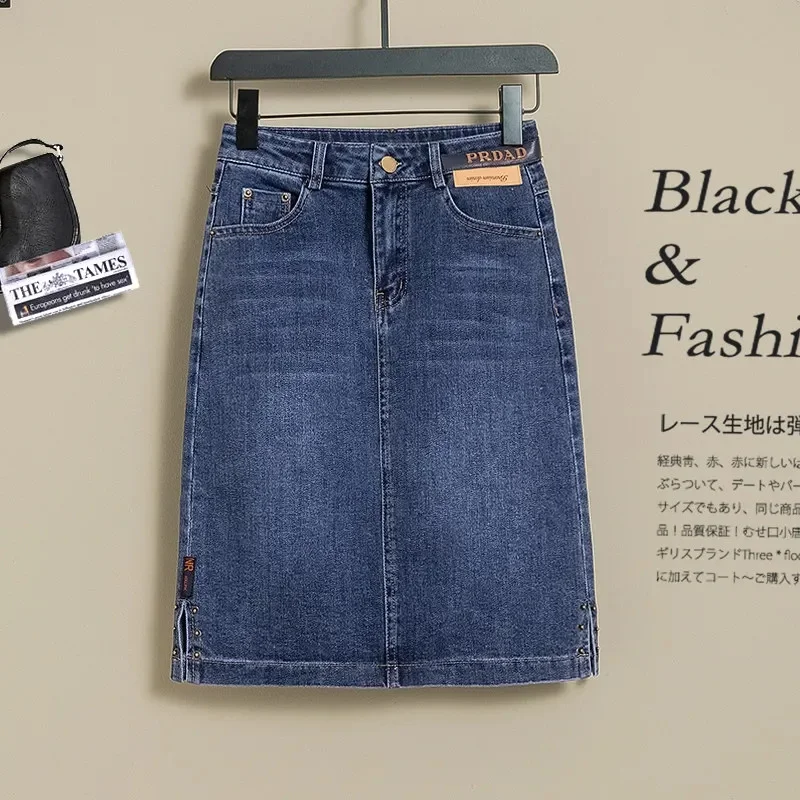 Oversized 5XL Denim Skirt Women's Spring/summer Mid length 2024 New High waisted Elastic Korean A-line Split Casual hip Skirts