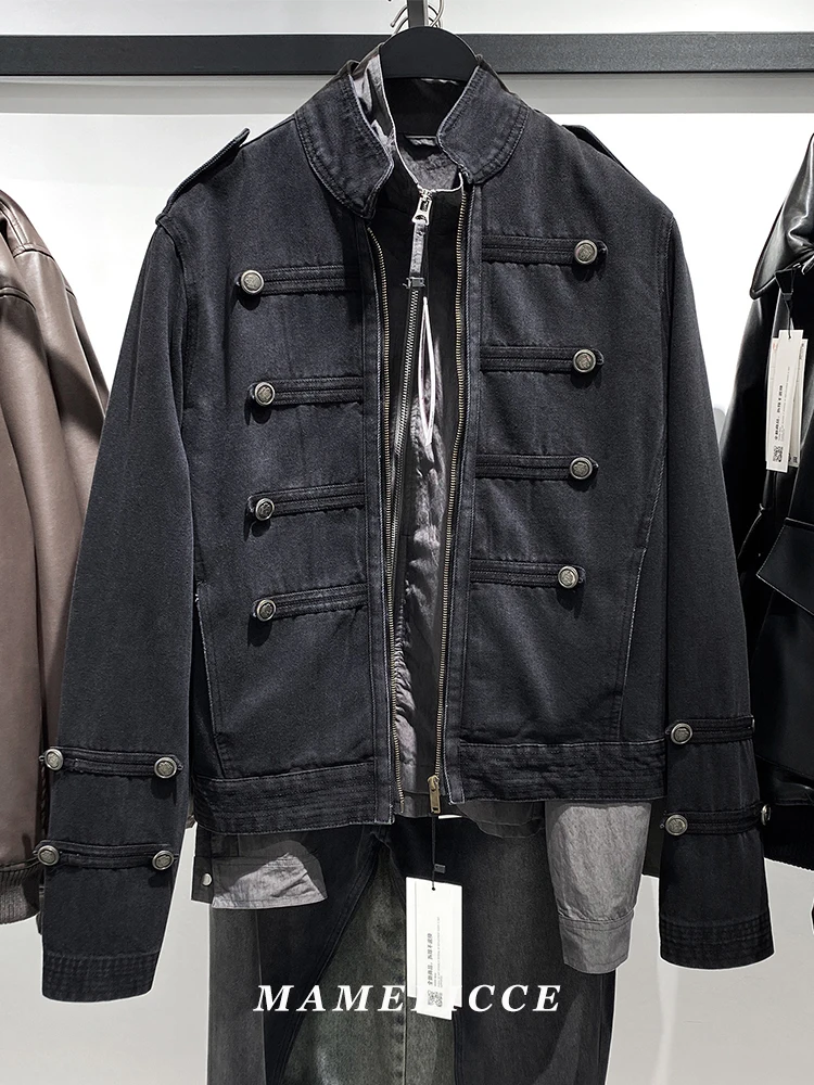 MAMELICCE Original design New Men's European and American Style Vintage Washed Vertical Collar Jacket Slim Fit Jacket for Men