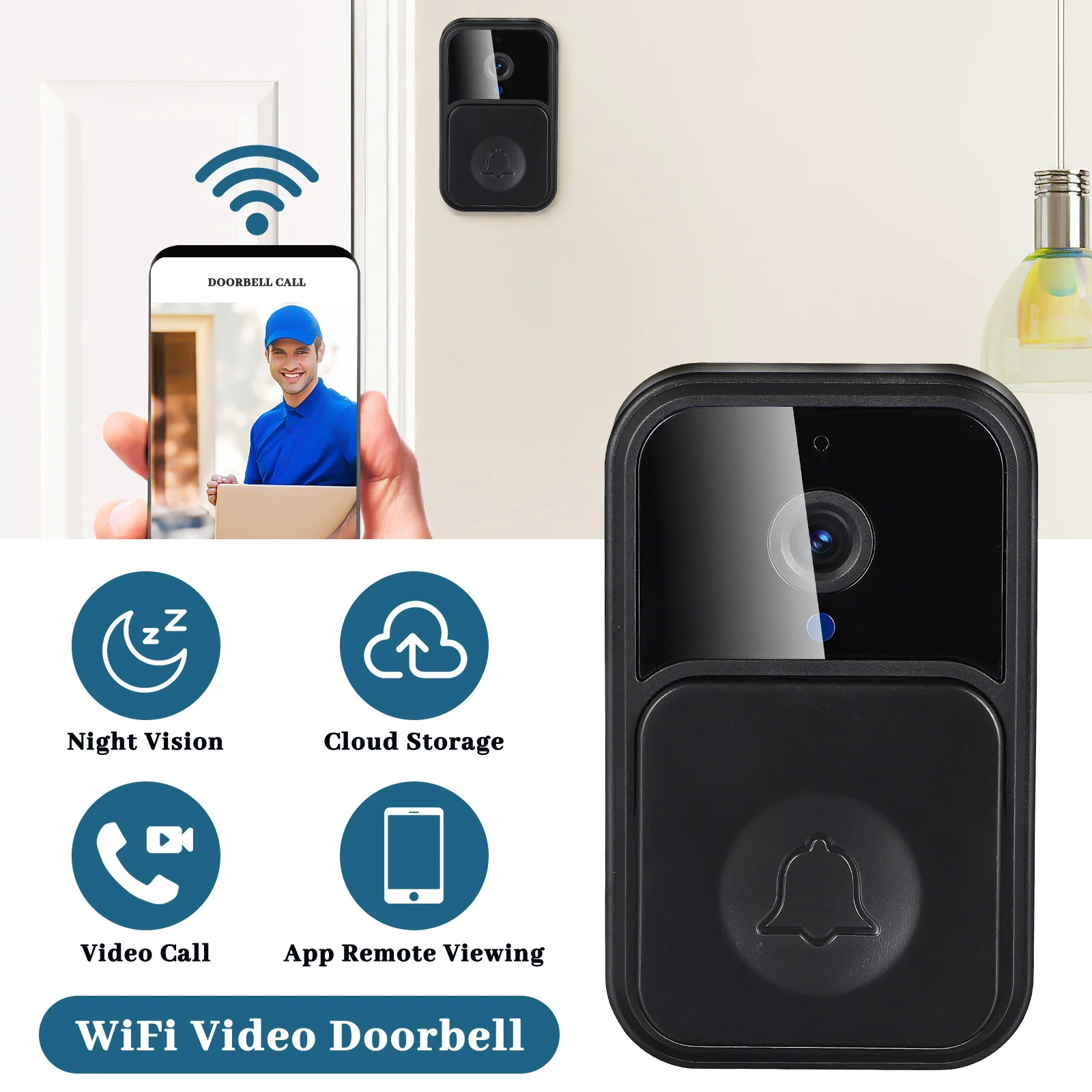 Timbre de vídeo inalámbrico timbre WiFi inteligente con cámara Audio bidireccional visión nocturna gran seguridad para el hogar y la Oficina