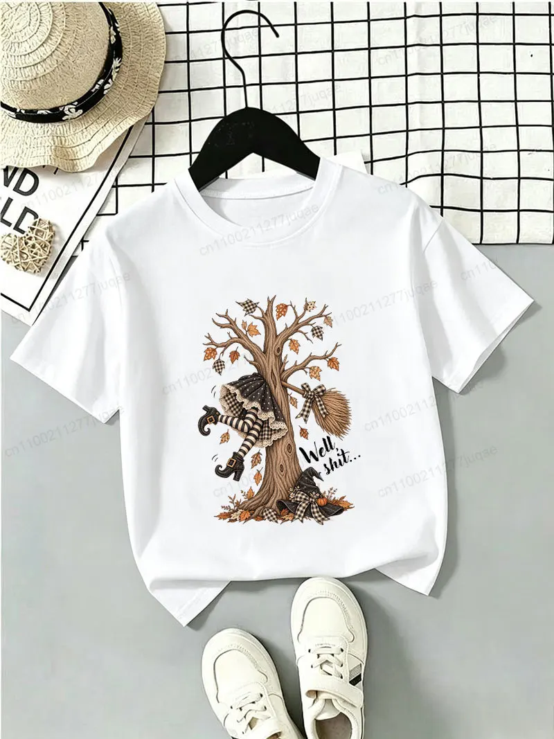 Well Shit Funny Witch Printed Kids Tee Dark Humor Halloween Cotton Boys Girls T-shirts Spooky Season Party Child Clothing Gifts