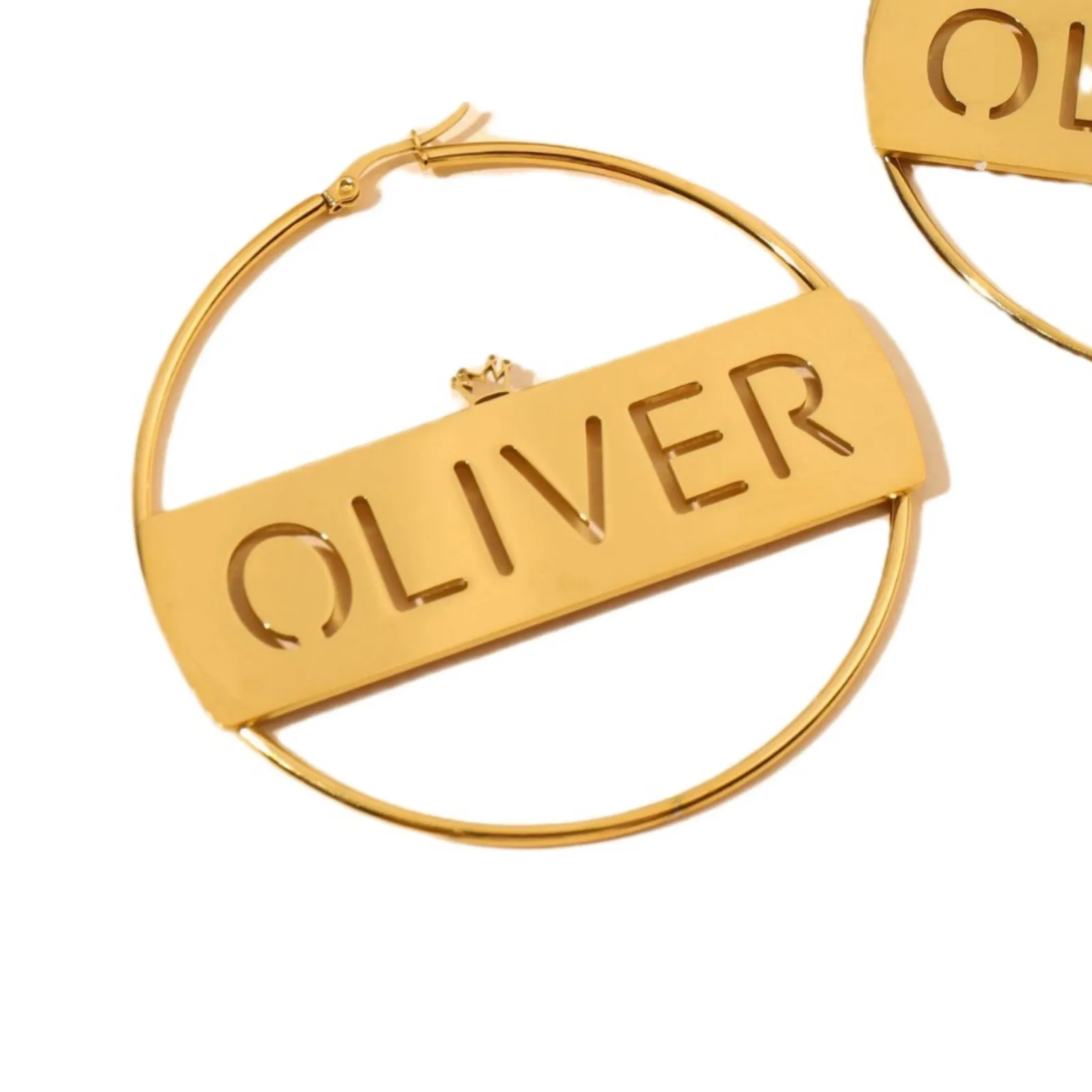 Customize Stainless steel English letter exaggerated round earrings DIY custom name earrings for women  Fashion ladies couple bi