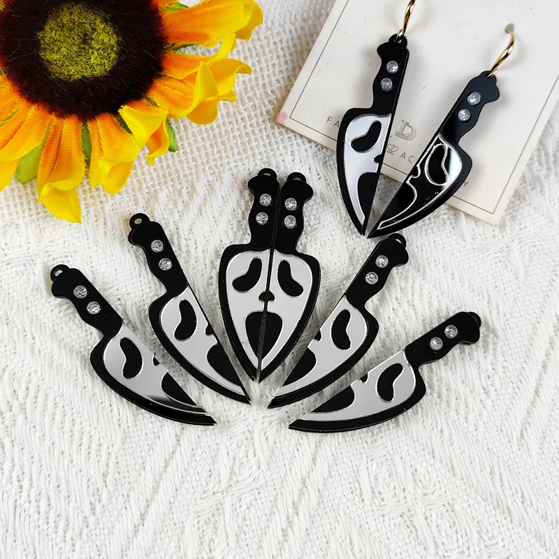 MuhNa 10 pcs Creepy Halloween Charms Acrylic Ghost Knife Pendant Jewelry Findings For Earring Necklace Diy