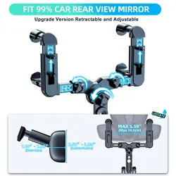 Phone Mount for Car, 360° Rotatable and Retractable Car Phone Holder Mount Free Adjustment Rear View Mirror Phone Holder for Car