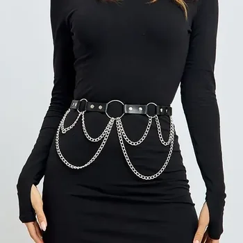 女性トレンドパンクベルトチェーンウエストベルト装飾女性のストリートスタイルワイドウエストバンド革ベルトゴス服accessorie