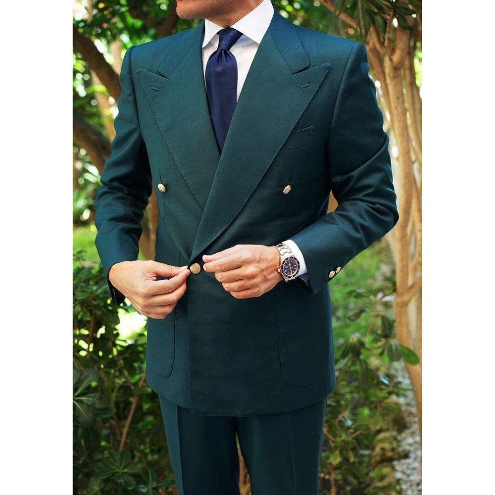 Olive Green Double Breasted Men Suit Two Pieces(Jacket+Pants) Outfits Casual Party Prom Wedding Set