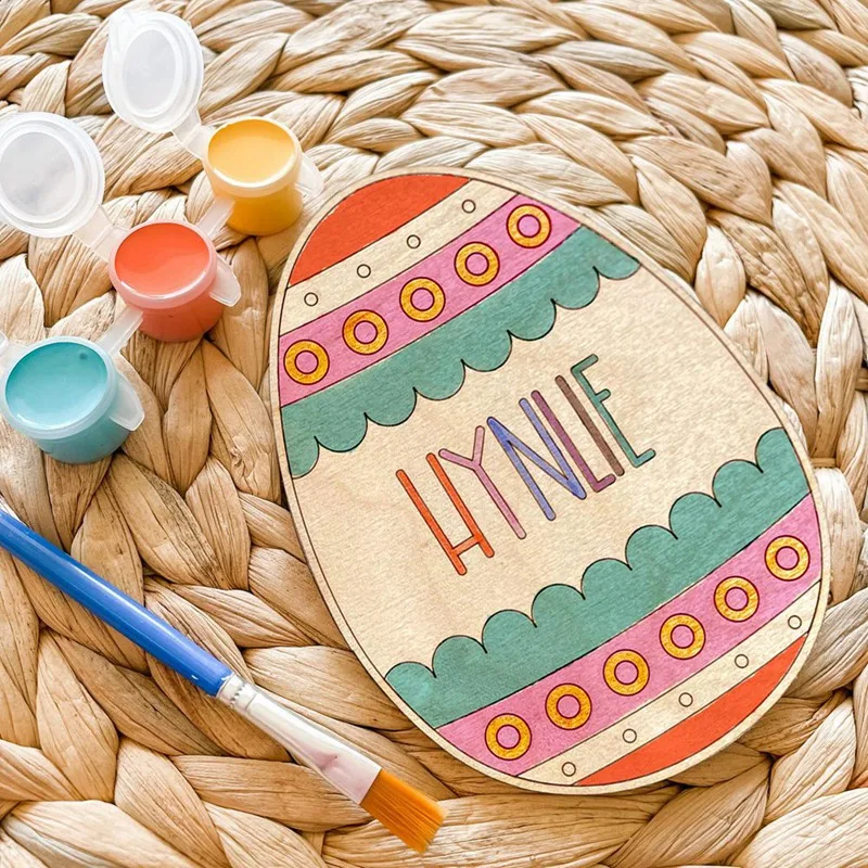 Personalized Easter Eggs Painting Kit Wooden Egg Brush Paints Easter Decoration With Doodle Kid For DIY Design Basket