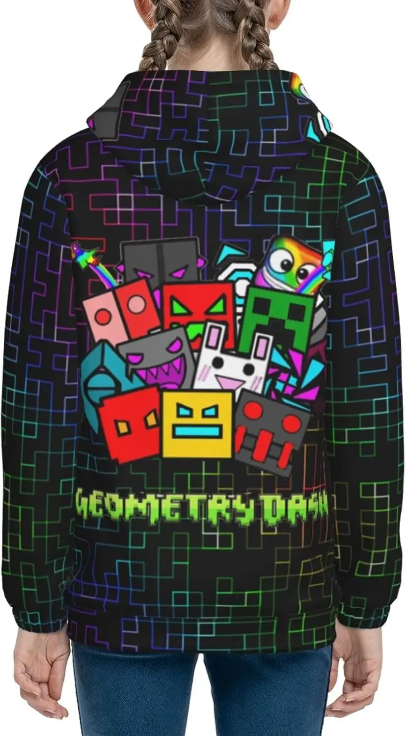 Graphic 3D Printed Hoodies Geometry Dash Cozy Trendy Loose Kids Pullover Casual Stylish Sweatshirts Fall Winter Long Sleeve Tops