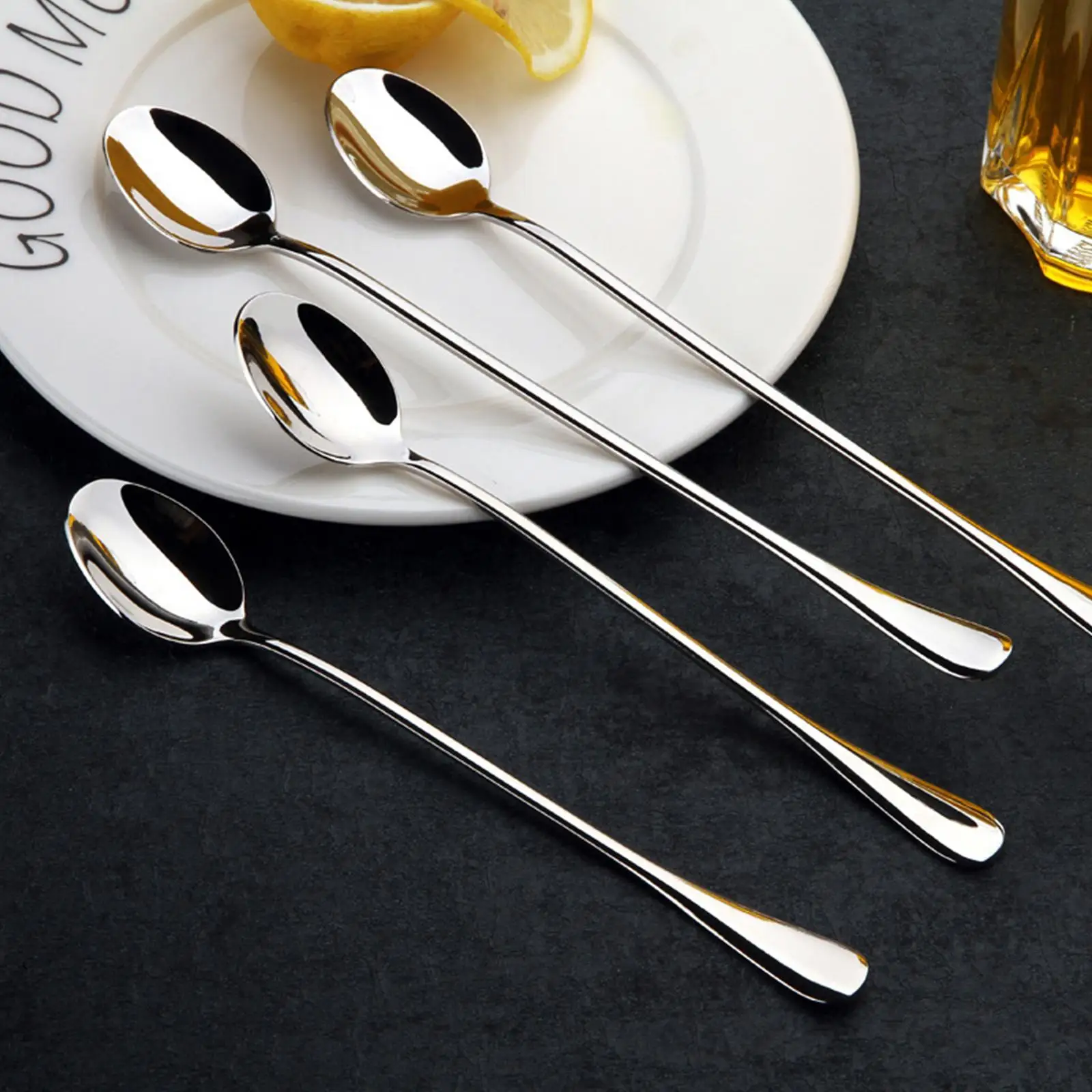 Stainless Steel Long-Handled Ice Teaspoon, Coffee Spoon, Ice Cream Stirring Spoon, Dishwasher Safe, Kitchen Accessories