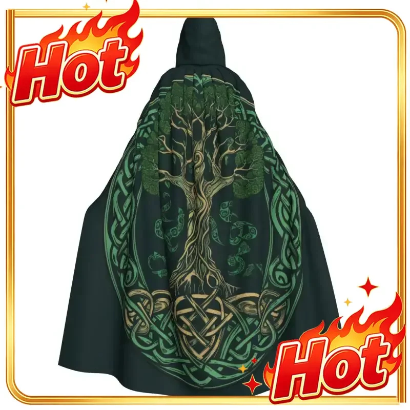 Viking Nordic Tree of Life Long Hooded Robe Cloak Men Women Halloween Cosplay Costumes for Adult Cape Cosplay Costume