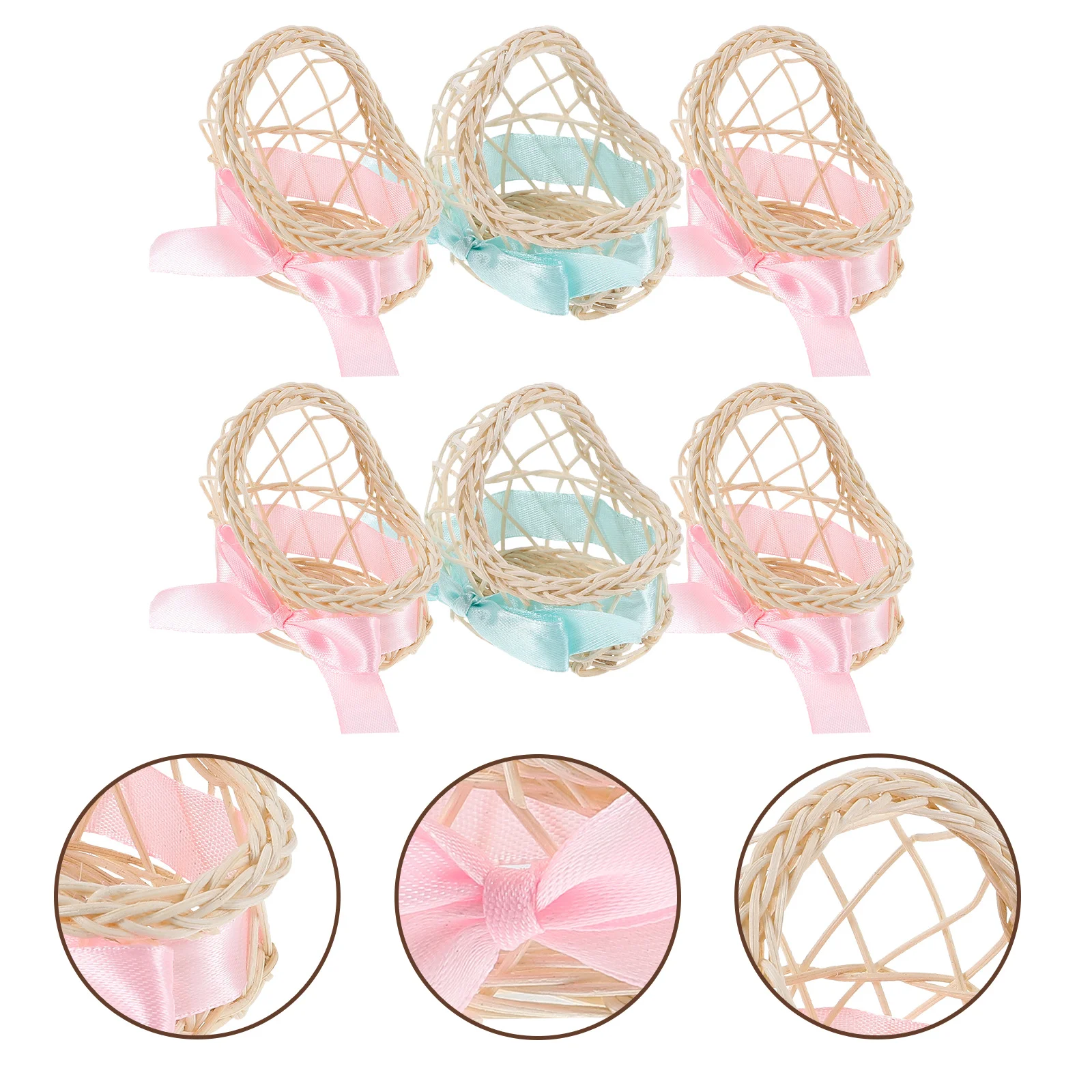 

6Pcs Hand-Woven Flower Baskets Natural Rattan Decorative Storage Container for Home Wedding Farmhouse Rustic Decor