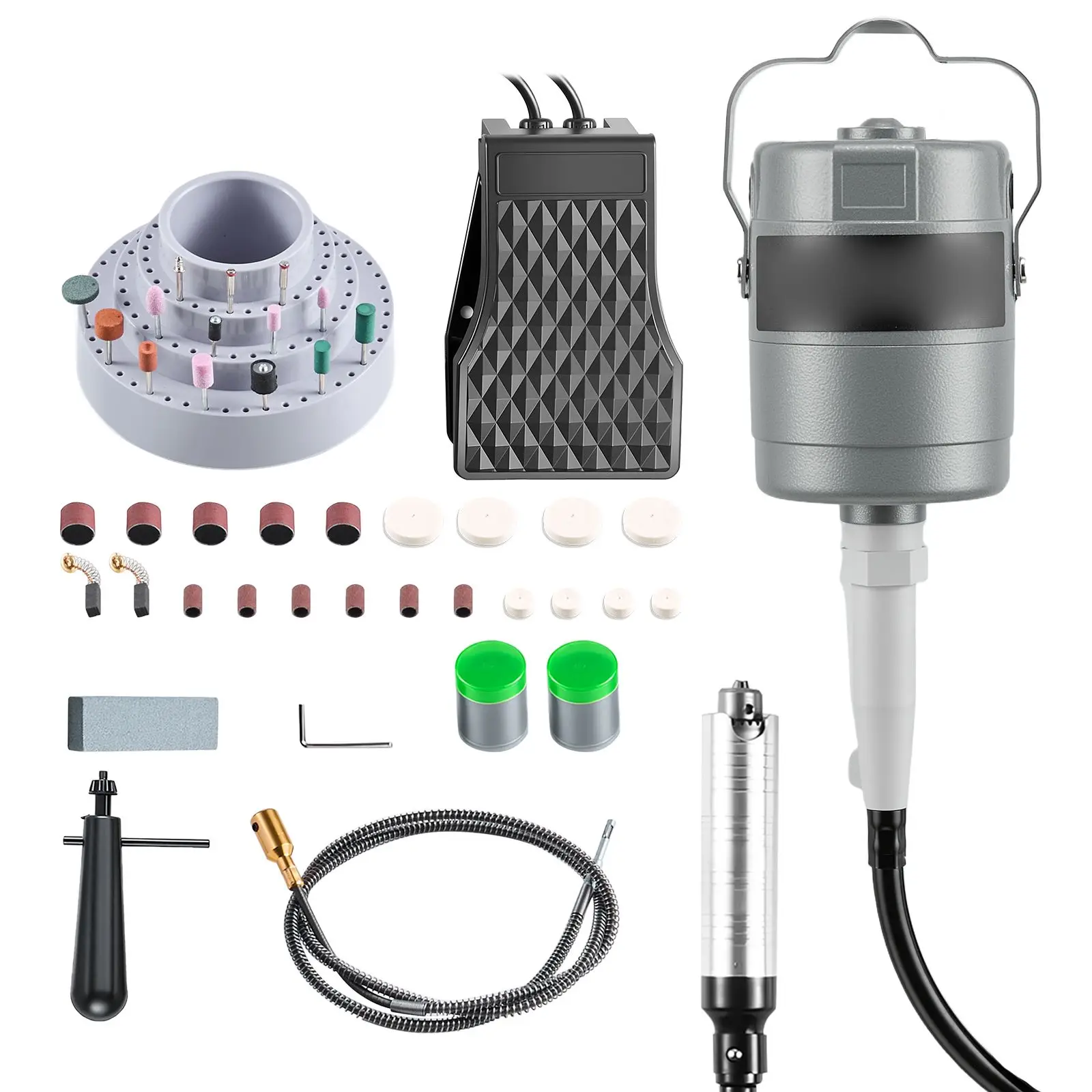 Flex Shaft Grinder, 150W 23000RPM Electric Flex Shaft Rotary Tool, Foot-Pedal Control Hanging Carver Grinder with 112PCS