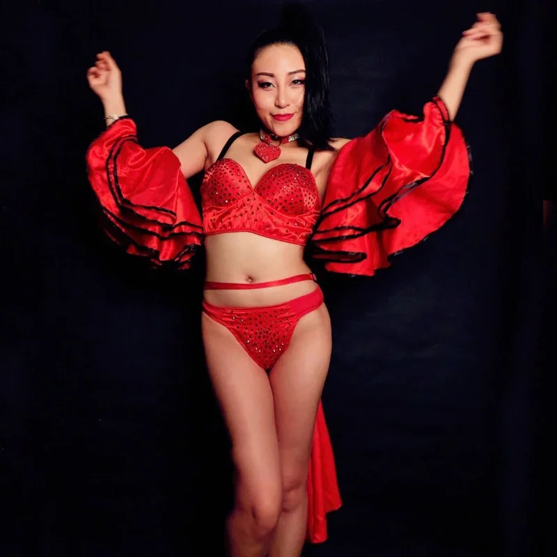 بار ملهى ليلي Dj Ds Gogo أزياء رقص مثير الراين بيكيني الساتان المخلفية تنورة القطب ملابس الرقص المرحلة الهذيان الزي XS6706 #2