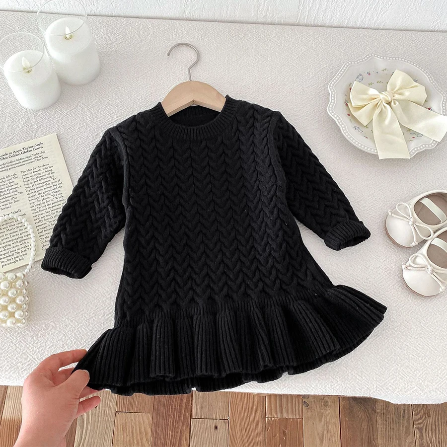 

Baby Girl One-piece Sweater Dress 1-6Y Dress Twist Knit Christmas Festival Party Dress Autumn Casual Children Clothing Elegant