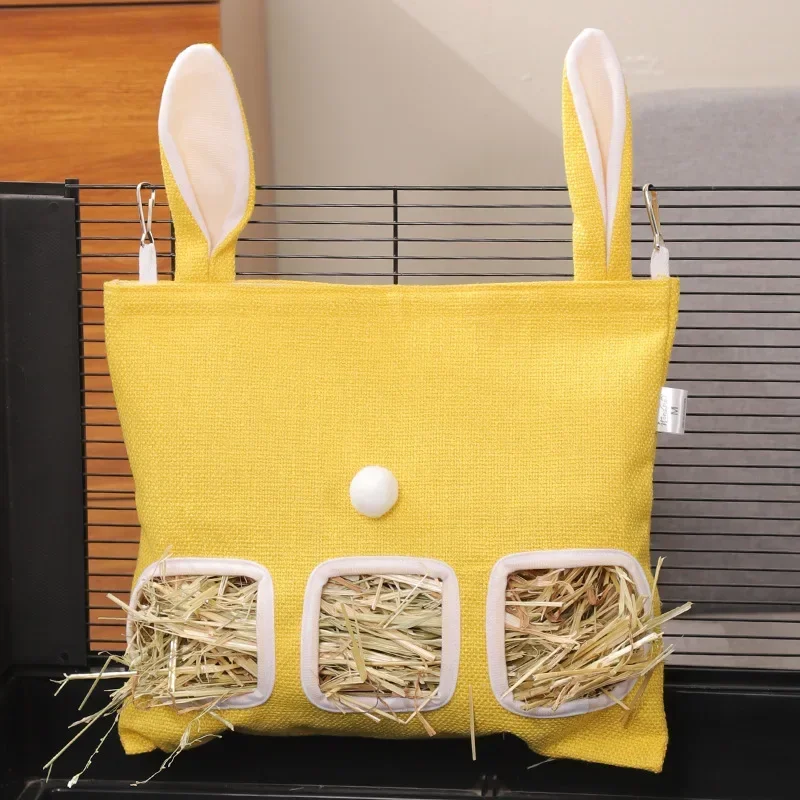 Rabbit Ear Hay Feeder Hanging Pouch Bunny Feeding Bag 2/3 Holes Storage Hay Holder for Hamster Chinchilla Guinea Pig Small Pets