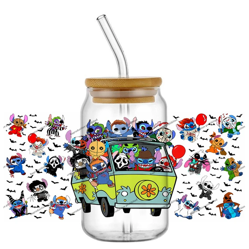 

Original Design Stitch Cos Halloween Horror Movie Cute Killer 16oz UV DTF 3D New Stickers Decals Glass Can Cup Mug Craft Gift