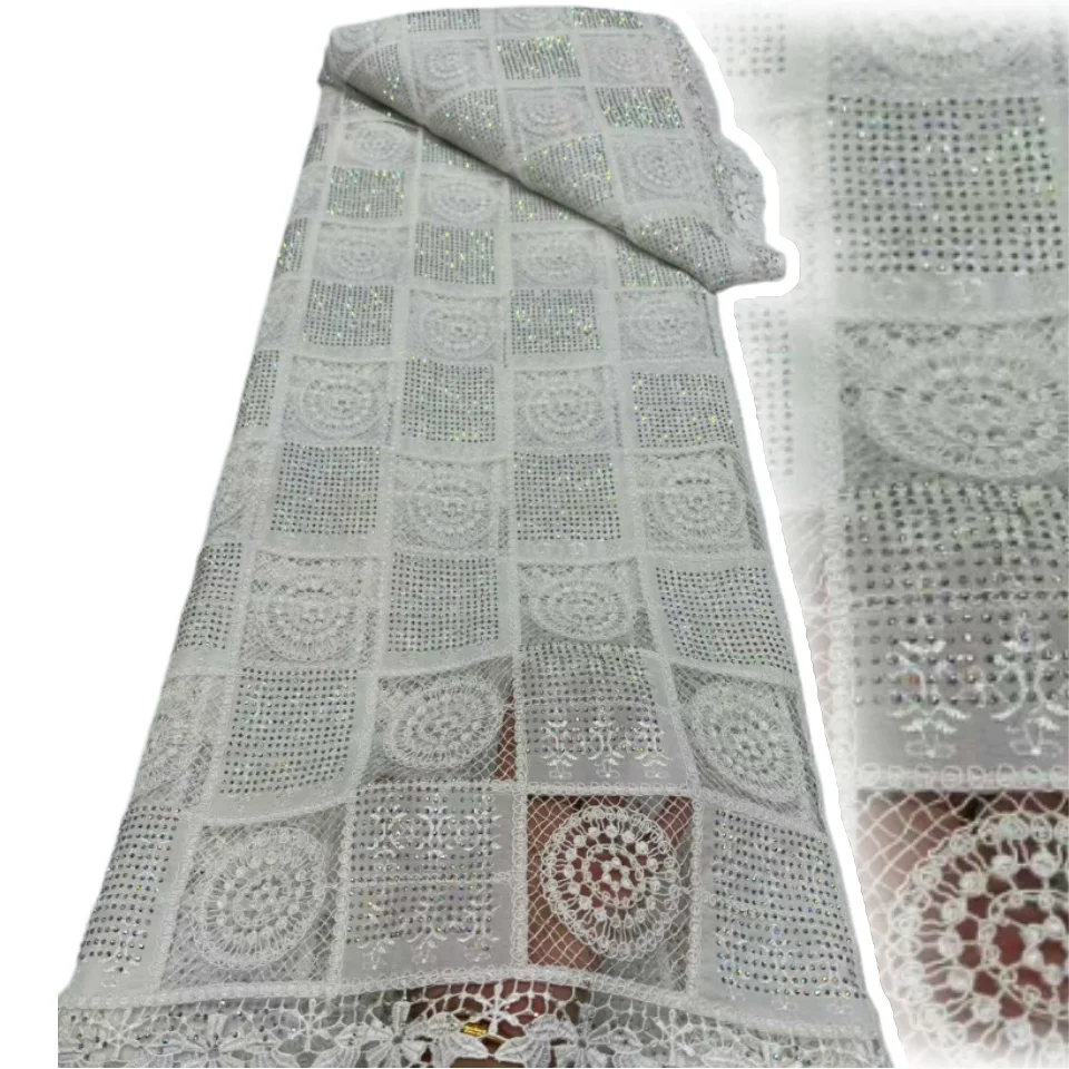 

Новейшая африканская гипюровая кружевная ткань с камнями 2026, швейцарское нигерийское кружево с вышивкой, подходит для праздничных платьев 2364