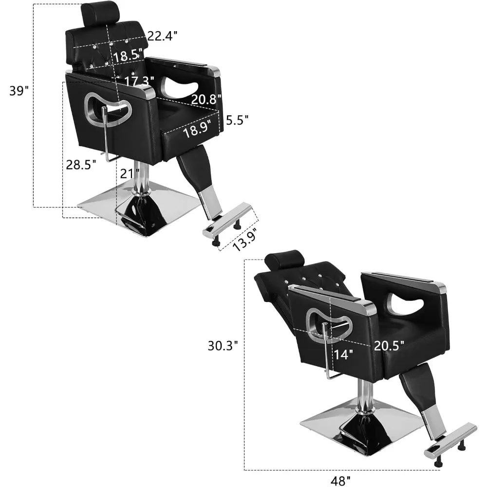 Sillón de peluquero reclinable resistente, sillón de salón de peinado con reposacabezas y reposapiés, 360 °   Giratorio, altura ajustable, ajuste Ha