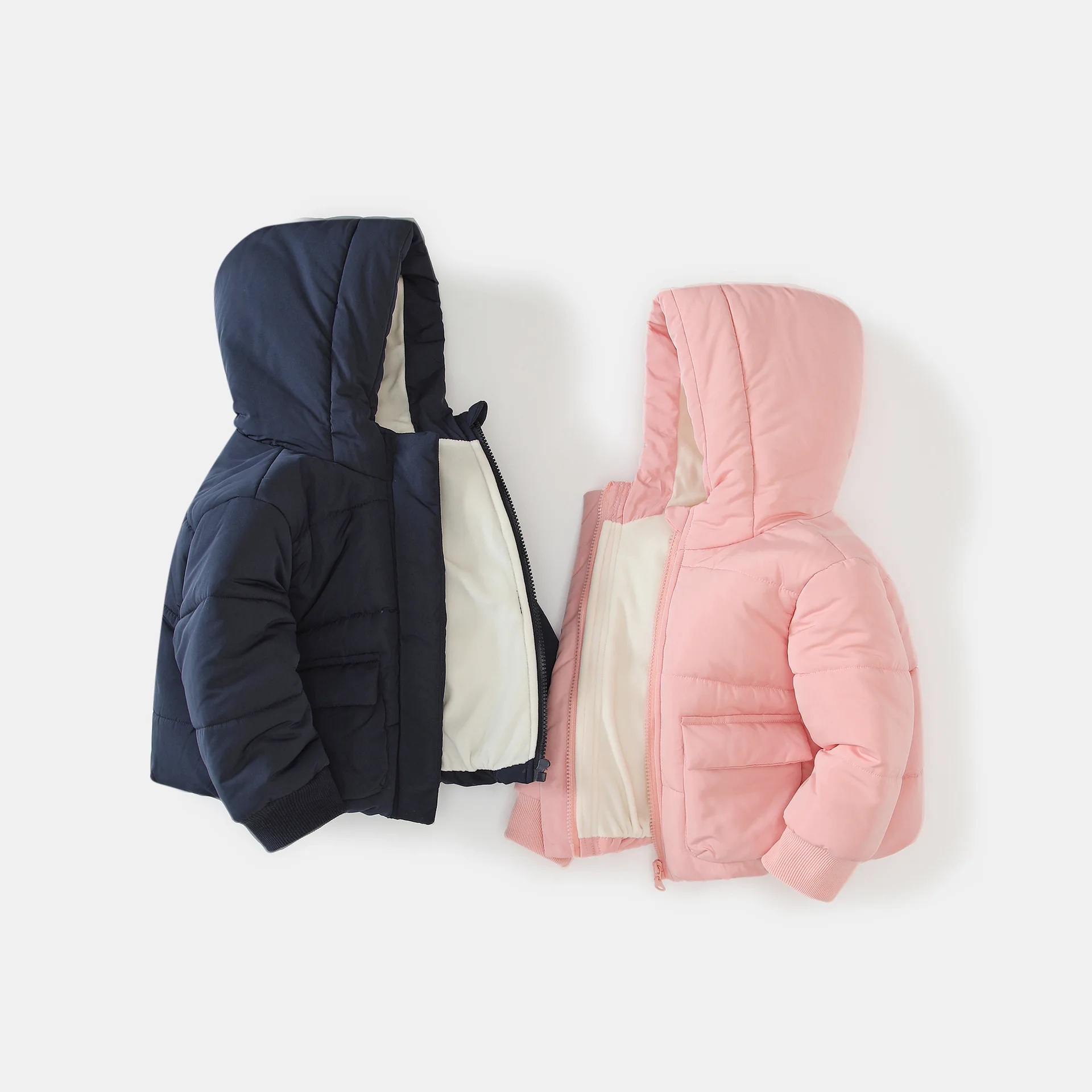 2024 Korean Winter Baby Boy Parkas Cotton Padded Hooded Simple Warm Infant Boys Jacket Pocket Thickened Toddler Boy Outwear Coat