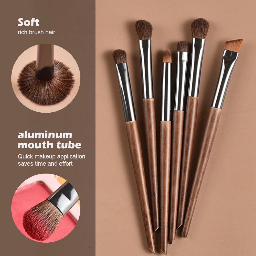 

6pcs Soft Horse Hair Eye Makeup Brush Set - Complete Eyeshadow/Blending/Brow/Lip brush Tools
