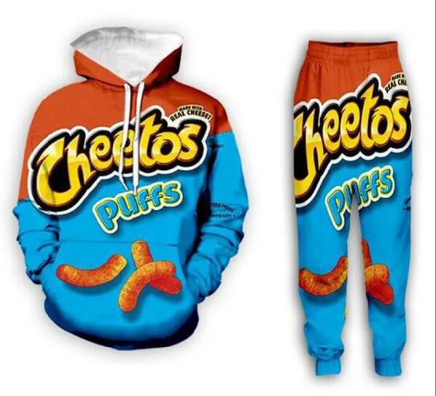 New Men/Womens Cheetos Puffs Funny 3D Print Fashion Tracksuits Crewneck Hoodie Hip Hop Joggers Pants + Hoodies