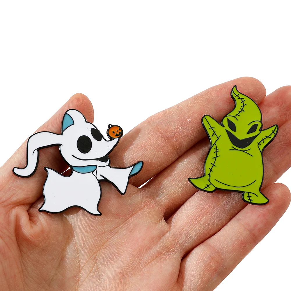 2 Pcs Cartoon The Nightmare Before Christmas Brooch Oogie Boogie Zero Enamel Metal Badge Jewelry Clothes Backpack Accessories