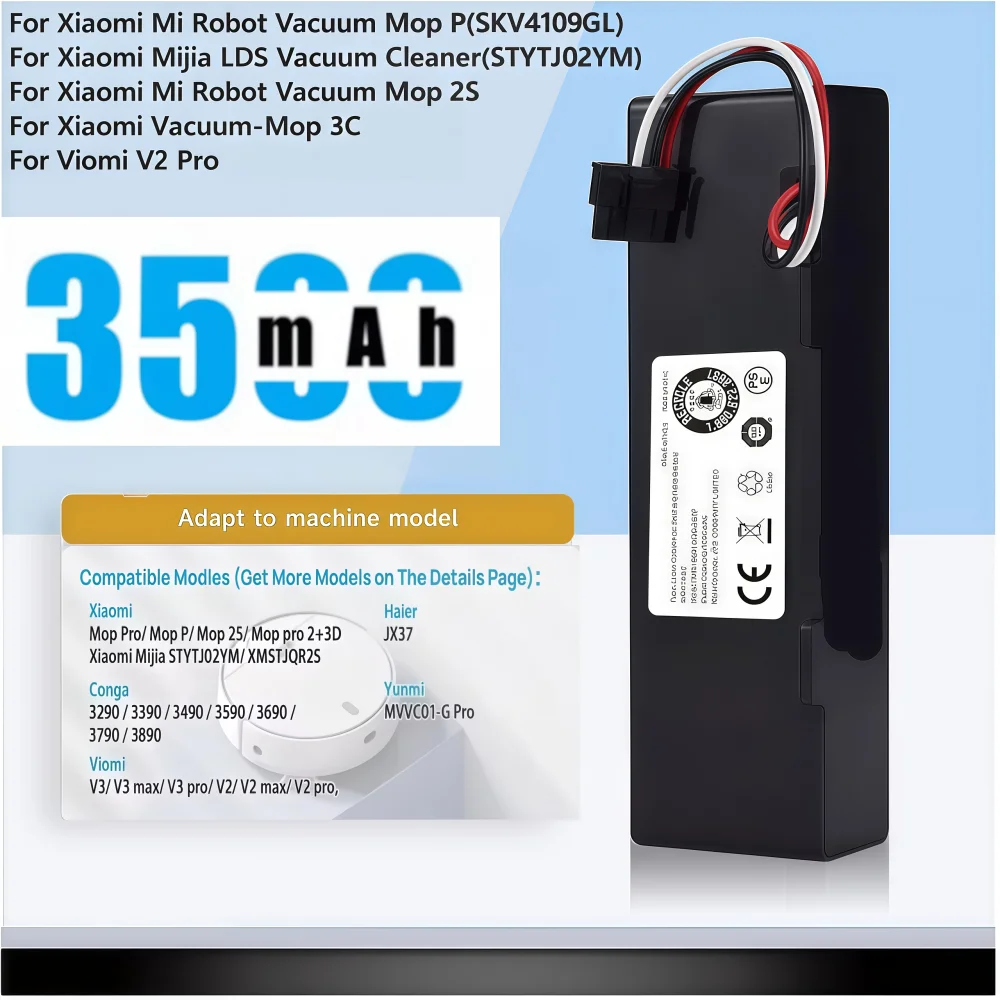 

3500mAh 14.8V Replacement Battery for Xiaomi Mop, Mop 2s, Mop Pro, STYTJ02YM, Battery Compatible with Xiaomi Robot Vacumm.