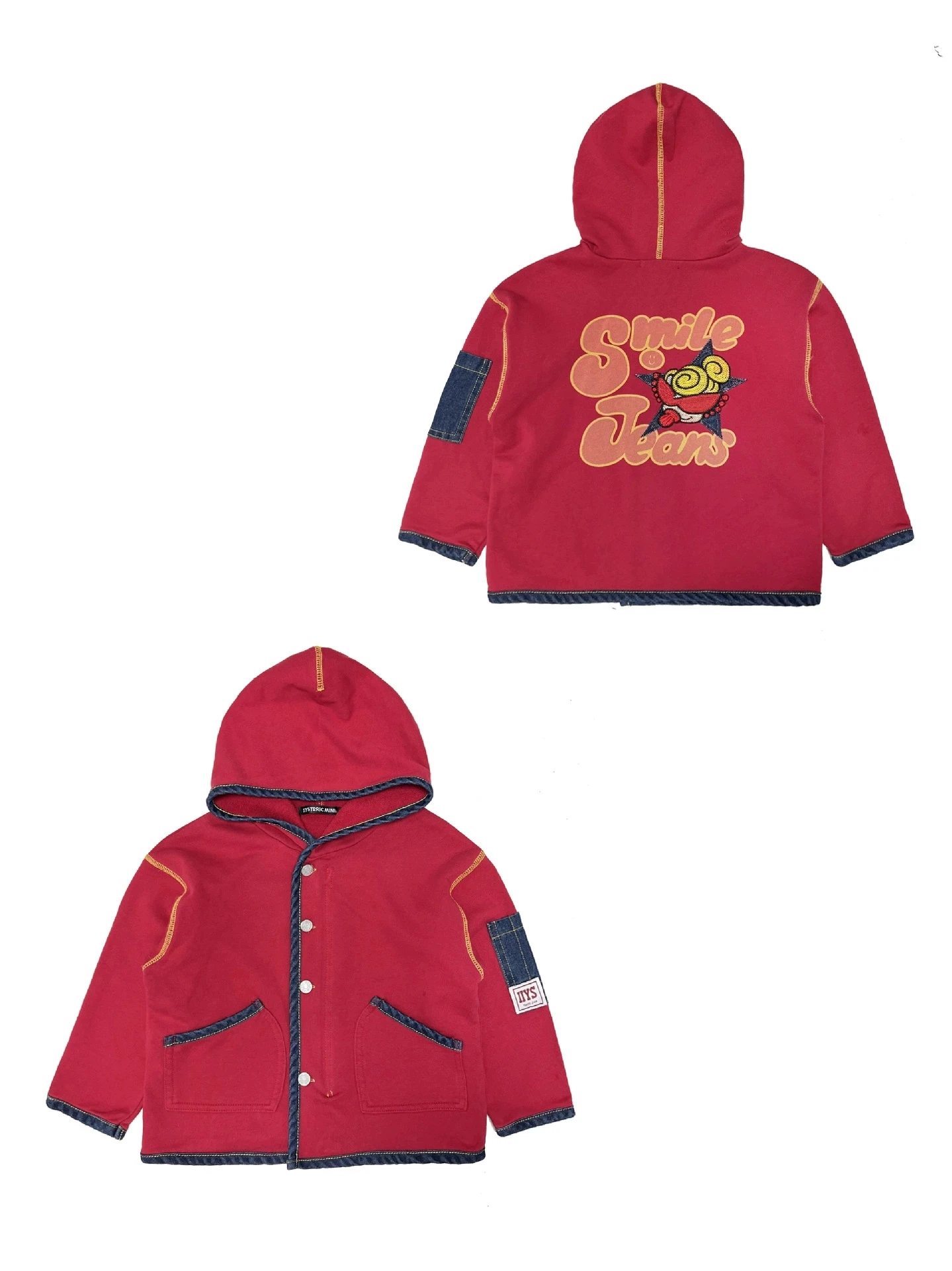 

2025 Japanese Style Red Pacifier Medieval Back Embroidered Hooded Cotton Top for Children Spring Autumn Seasonal Wear