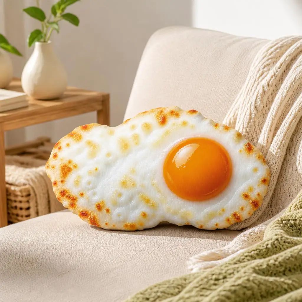 Sunny Side Up Fried Egg Plush Pillow Breakfast Brunch Cushion Irregular Stuffed Throw Pillow Foodie Home Decor Sofa Gift - view 3