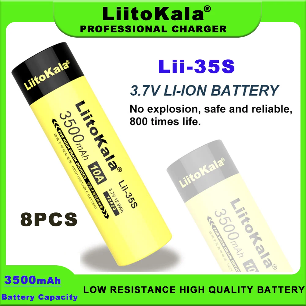 8PCS LiitoKala Lii-35S 18650 3500mAh 3.7V  Rechargeable Lithium Battery For  Flashlight