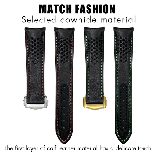 Imagen 2 del producto Correa de reloj de piel de becerro de 19mm, 20mm, 21mm para Omega Speedmaster 310 311 Racing Seamaster 300 Aqua Terra 150, correa de piel de vaca