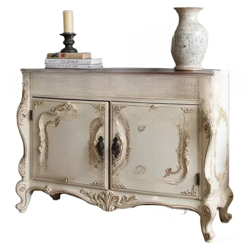 French romantic style carved porch cabinet, household retro locker entry foyer cabinet decorative cabinet