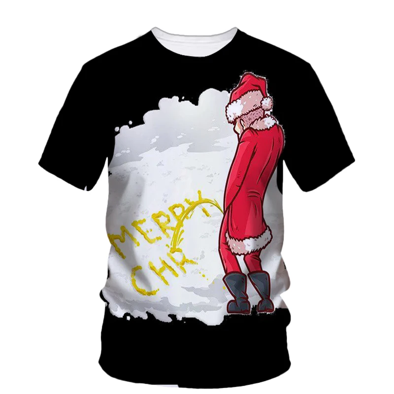 

New Year Santa Claus Christmas Tree Party Play Hip Hop Funny Top High Quality Top Design Crew-Neck Shirt Short Sleeve Costume