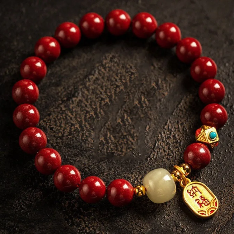 

Real Cinnabar Peanut Lotus Seedpod Beads Bracelets Amulet Natural Jewelry Talismans Vintage Accessories Carved Gemstone Gifts