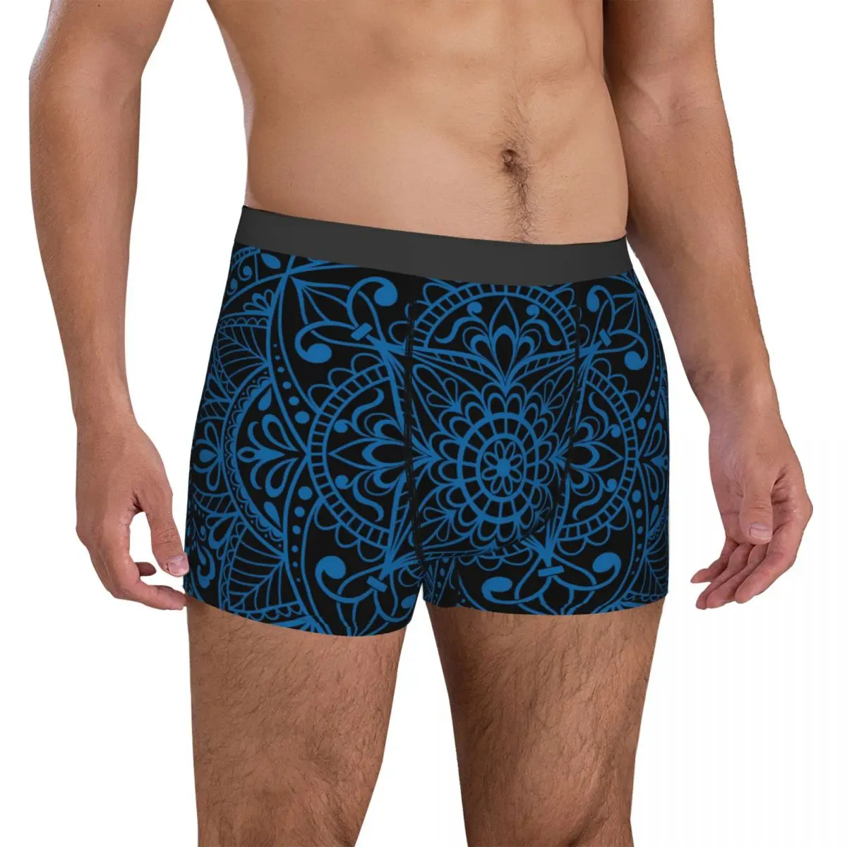 Blue Mandala Underwear Abstract Floral Print Men Underpants Customs Elastic Boxershorts High Quality Shorts Briefs Plus Size