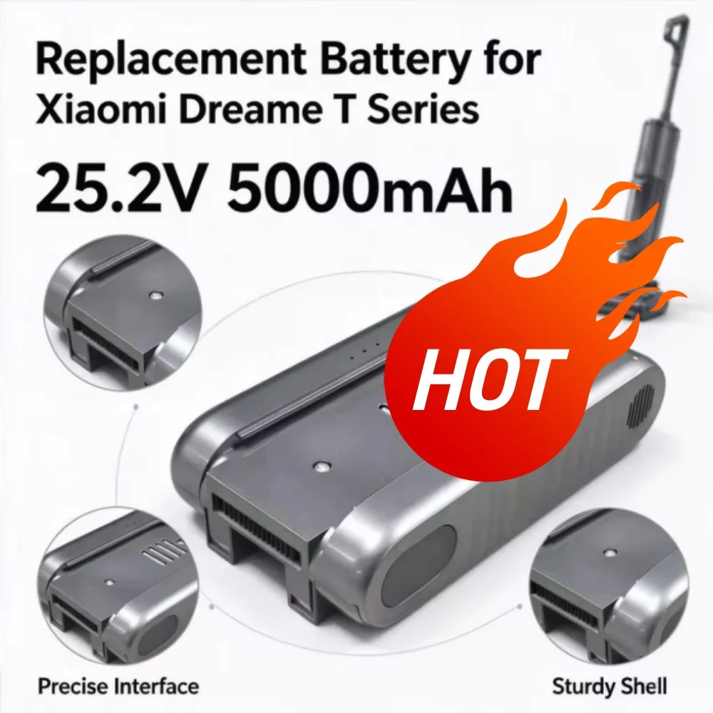 5000mAh Large Capacity Li-ion Replacement Battery for Xiaomi Dreame T20 T20 L Cordless Vacuum Cleaner Rechargeable 25.2V