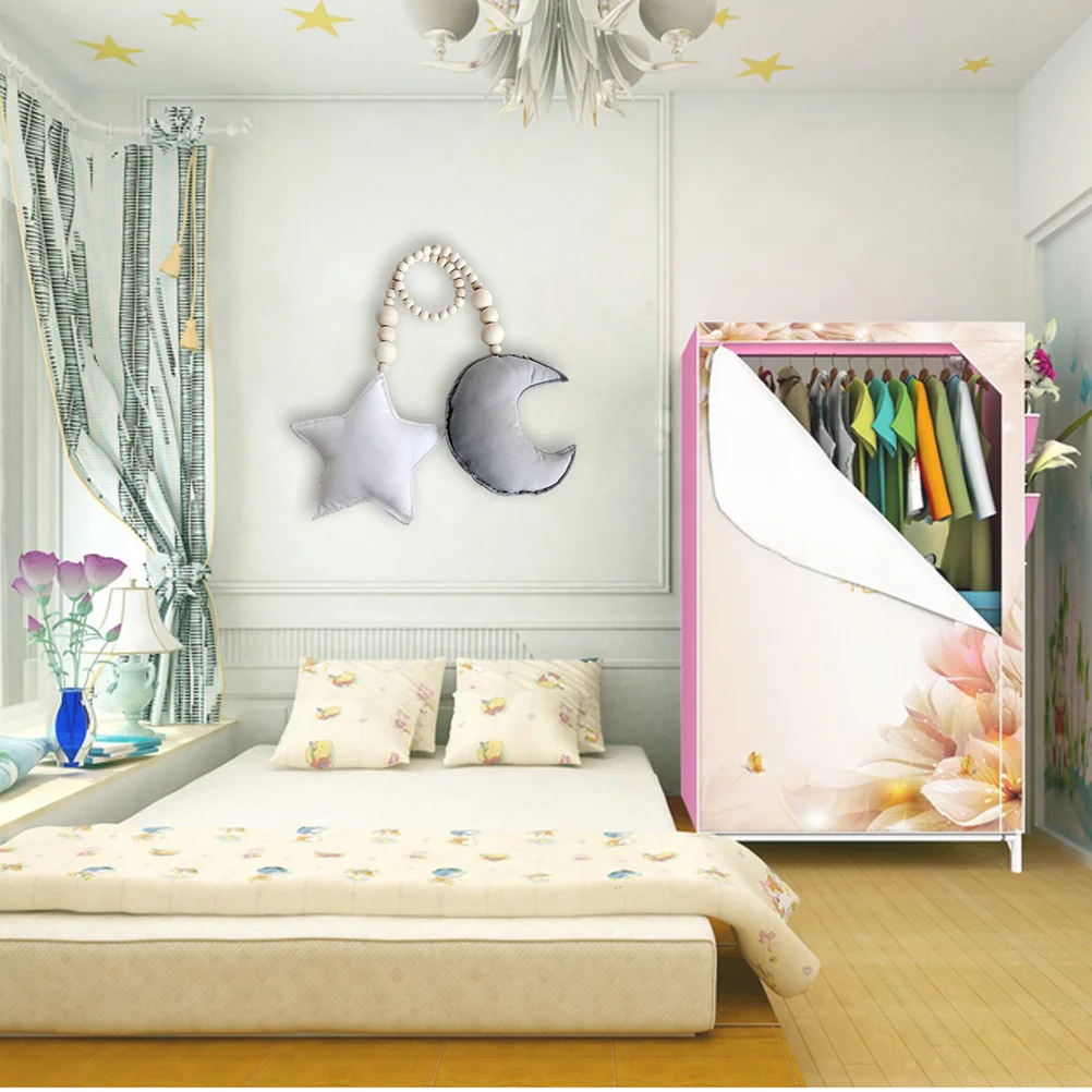 아기방 벽걸이 장식용 유아용 침대 펜던트 장식품, 나무 구슬 줄, 달과 별 무늬, 어린이 침실 파티 장식