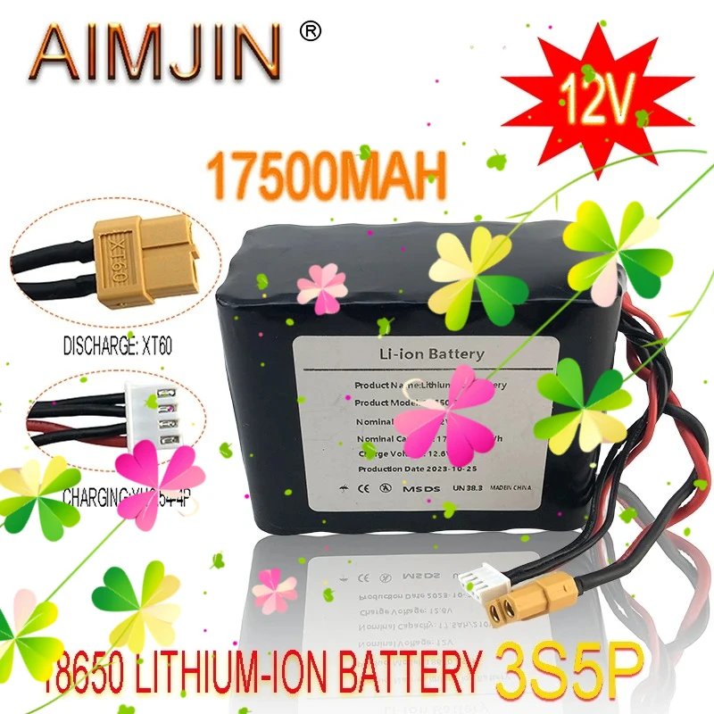 

3S5P 12V 17.5Ah 2026 UAV Rechargeable Li-ion Battery 12.6V High Capacity for Various RC Airplane Quadrotor XH2.54-4P XT60