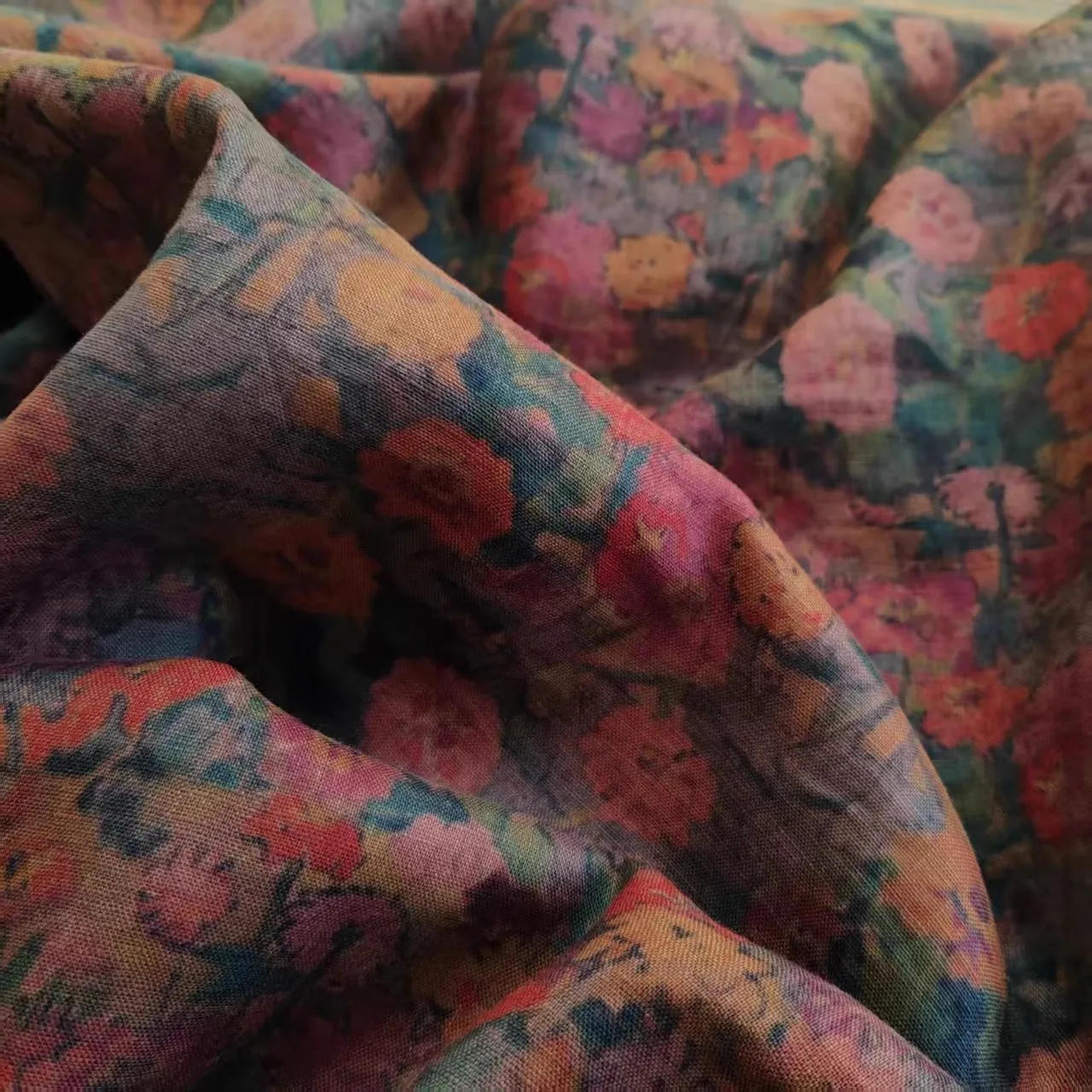 

1yard Unique floral print tissu natural flax fabric Skirt dress shirt bag cheongsam fabric for clothing