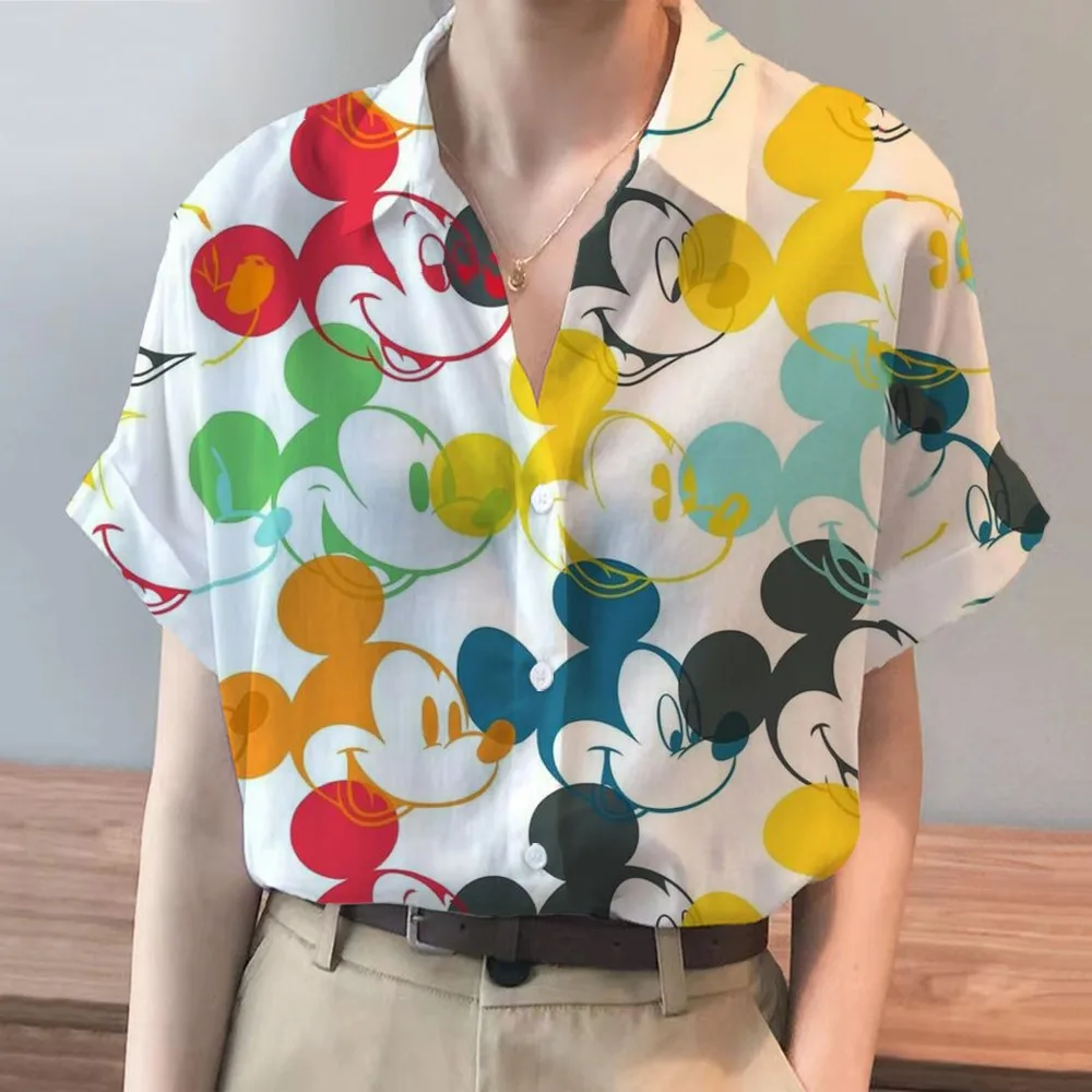 2024 Summer Women's New Disney Brand Stitch And Mickey Anime Harajuku Short Sleeve Shirt Fashion Casual Women's Kawaii Tops