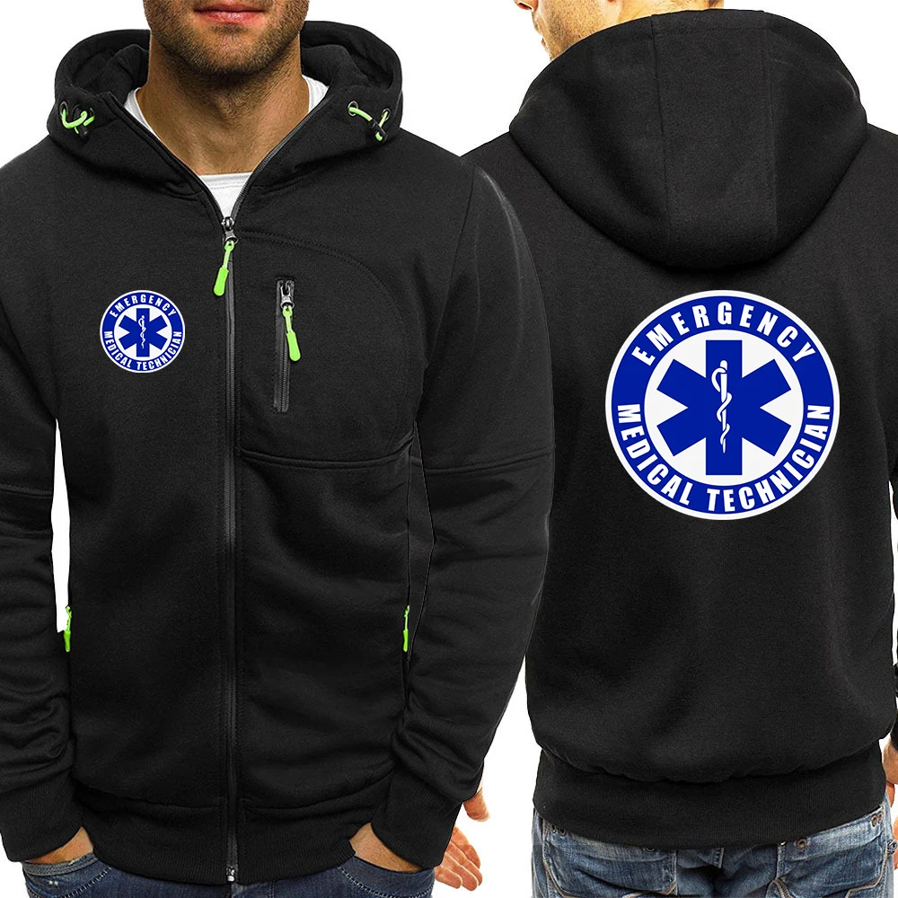 EMT Paramedic Emergency Medical Men New Comfortable Casual Autumn Hot Sale Solid color Zipper Hooded Cotton Long-Sleeved Top