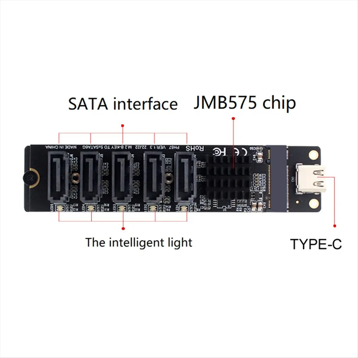 Perfect-TYPE-C to SATA3.0 5 Ports Adapter Converter Card 6Gbps USB10G JM575+JMS580 for SSD HDD Expansion